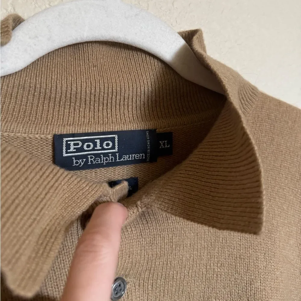 Vintage Polo Ralph Lauren Italian Lambswool‎ Polo Sweater XL Tan Collared
